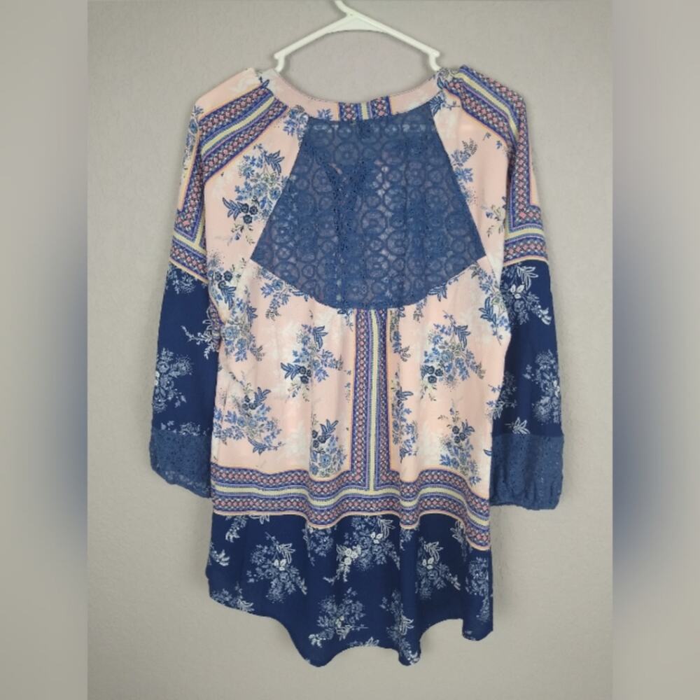 OLIVE HILL Boho Peasant Floral Top Pink Blue Med. - Picture 3 of 15